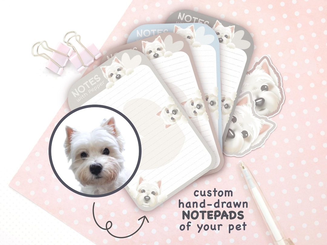 Custom Hand Drawn Pet Notepad • Personalized 5x8 Dog and Cat Paper Pad ...