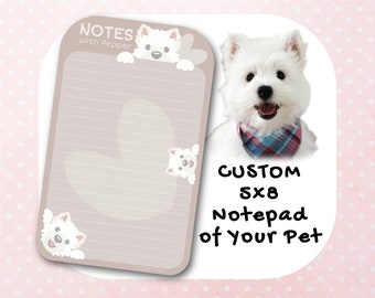 Custom Pet Portrait 5x8 Notepad | Hand Drawn Handmade Dog and Cat Paper Pad Personalized with Name | Unique Gift for Pet Owners