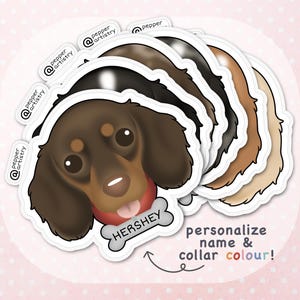 Personalized Dachshund Sticker | Long Haired Dachshund Vinyl Sticker with Name