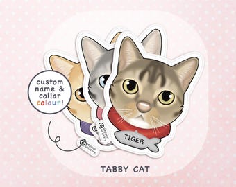 Personalized Tabby Cat Sticker • Custom Name and Collar Vinyl Decal