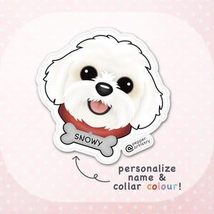 Sticker maltais personnalisé | Adorable autocollant en vinyle pour chien maltais avec nom