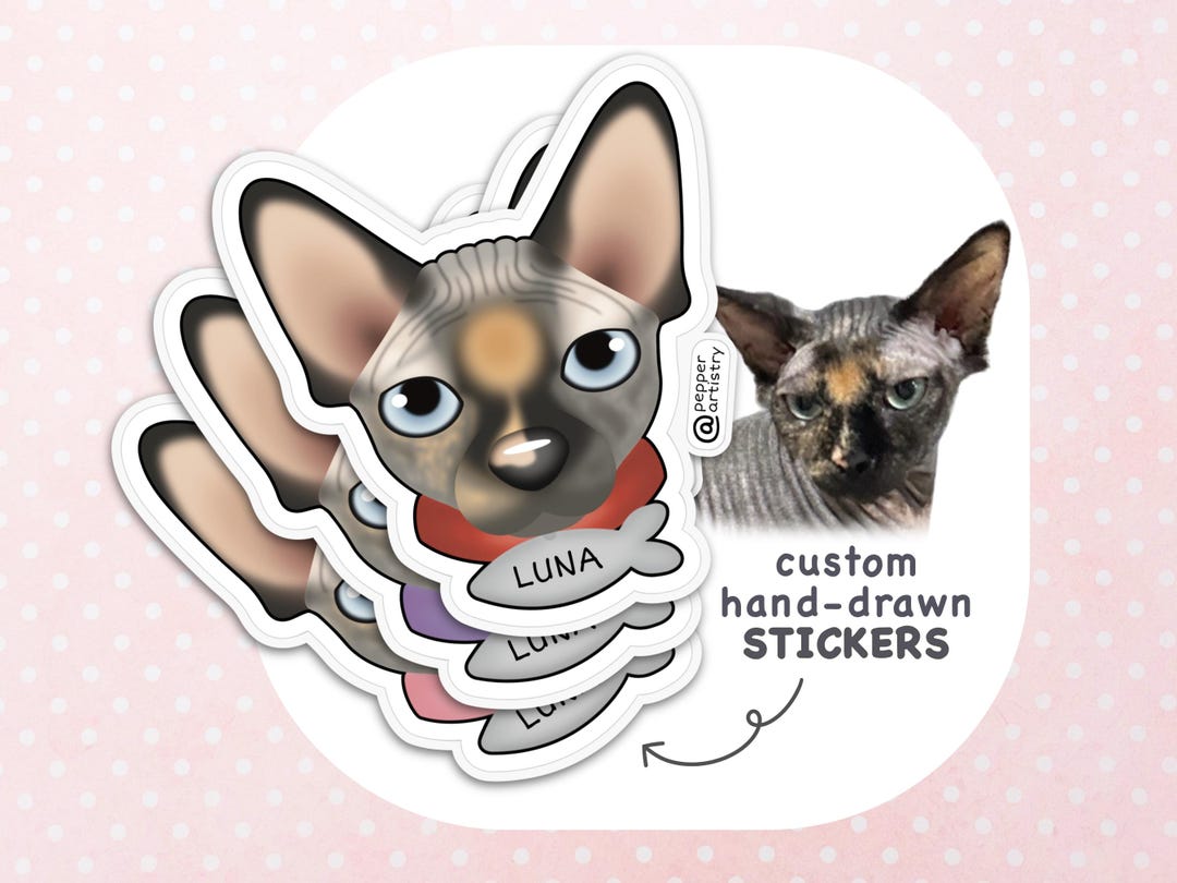 Custom Hand Drawn Cat Sticker Cute Personalized Pet Portrait Vinyl ...