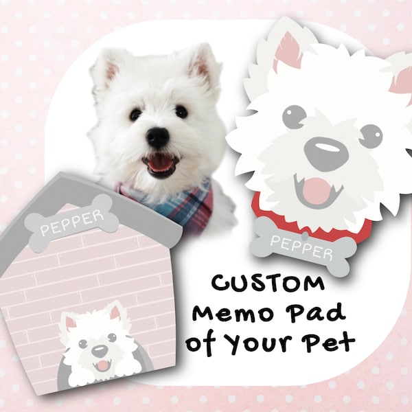 Custom Dog Portrait Memo Pad | Hand Drawn Handmade Pet Notepad Personalized with Name | Unique Gift for Dog Owners and Dog Lovers