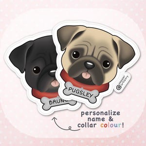 Personalized Pug Sticker | Pug Vinyl Sticker with Name