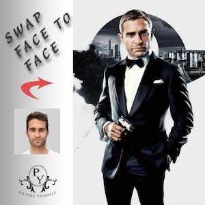 James Bond - Echanger les visages, Portrait personnalisé, Image personnalisée avec votre photo, Fichier numérique, Prêt à imprimer
