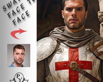 Crusader - Swap faces, Custom portrait, Personalised image with your photo, Digital file, Ready to print