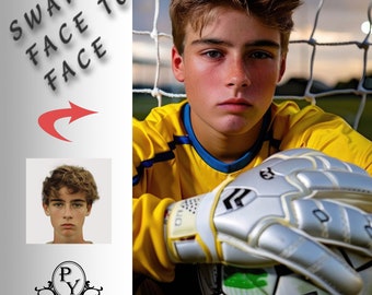 Soccer Football player 2 - Swap faces, Custom portrait, Personalised image with your photo, Digital file, Ready to print