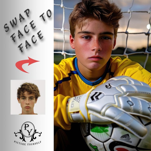 Soccer Football player 2 - Swap faces, Custom portrait, Personalised image with your photo, Digital file, Ready to print