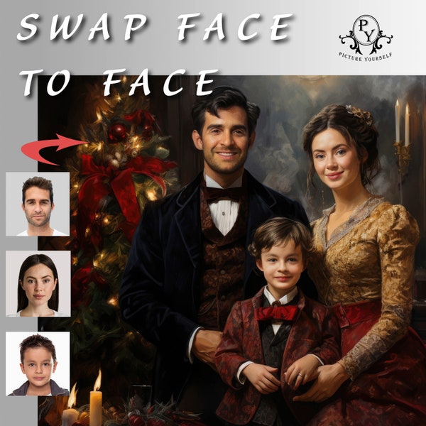 Christmas vintage family 3 - Swap faces, Custom portrait, Personalised image with your photo, Digital file, Ready to print