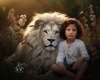 Mon ami lion blanc - fichier numérique, fond, toile de fond, pour la photographie composite