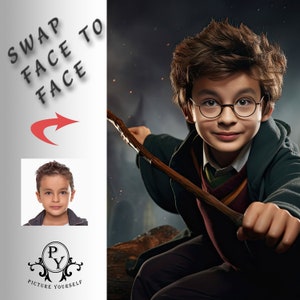 Könnte beinhalten: Ein junger Junge, der als Zauberer verkleidet ist, mit einem braunen Zauberstab in der Hand. Er trägt eine dunkelgrüne Robe, einen burgunderfarbenen Pullover und eine grün-gelbe Krawatte. Der Hintergrund ist dunkel und verschwommen.