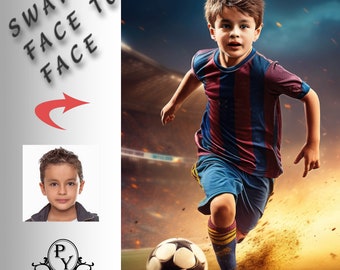 Soccer Football player - Swap faces, Custom portrait, Personalised image with your photo, Digital file, Ready to print