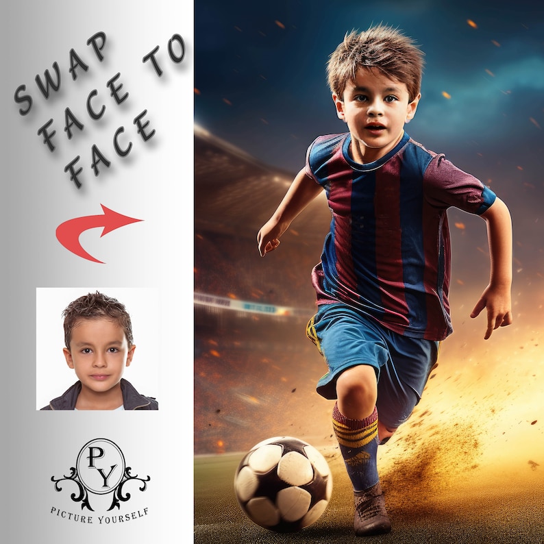 Soccer Football player Swap faces, Custom portrait, Personalised image with your photo, Digital file, Ready to print zdjęcie 1