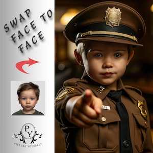 Police officer - Swap faces, Custom portrait, Personalised image with your photo, Digital file, Ready to print