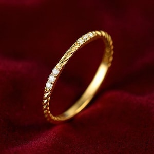 14K/18K Solid Gold Moissanite Ring for Women, Elegant Gold Stacking Band