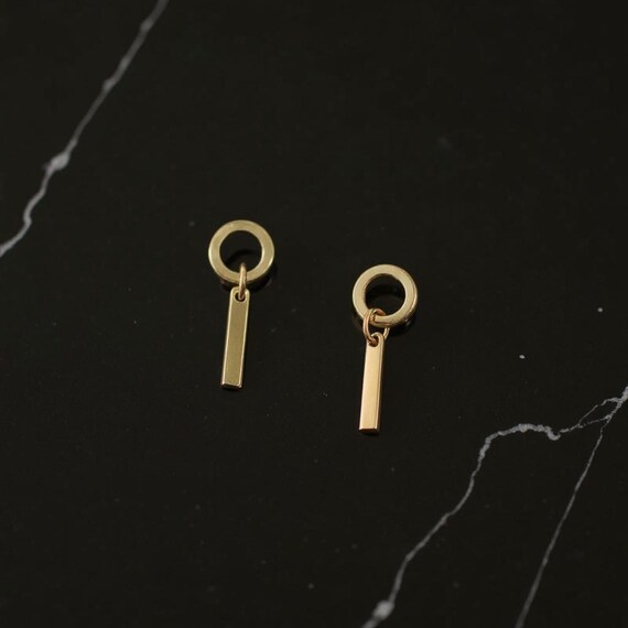 9k Gold Bar Earrings, Minimalist Dangle Earrings, Modern Geometric Studs, Everyday Gold Jewelry, Gift for Her, 9K Solid Gold