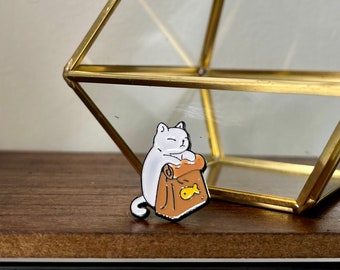 White cat enamel pin