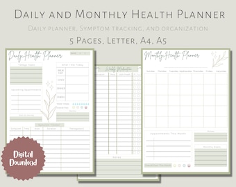 Dagelijkse taak- en symptoomtracker, afdrukbaar dagboek of bullet journal insert, medische binder voor chronische ziekte en welzijn, Goodnotes Plan
