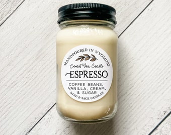 Espresso Coffee Scented Candle, Handmade Coconut Soy Wax Candle, Clean burning phthalate free, natural wax candle, Mason Jar Candle