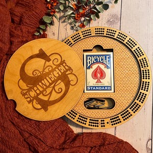 Personalized Wooden Cribbage Board With Storage | Laser Engraved Family Games – Cards & Metal Pegs Included