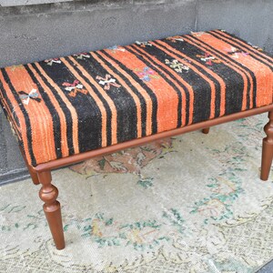 Ottoman bench, Footstool, Wooden pouf, Handmade furniture, Turkish rug bench, Home decor, Bedroom bench, Boho decor, Handmade bench