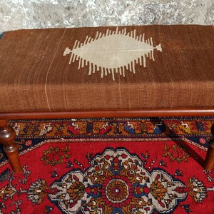 Turkish rug bench, Ottoman Footstool, Wooden pouf, Rustic chair, Turkish coffee table, Home decor, Bedroom bench, Boho decor, Handmade bench