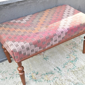 Pouf, Bench, Footstool, Ottoman, Wooden pouf, Handmade furniture, Turkish rug bench, Home decor, Dining room bench, Boho decor, Handmade