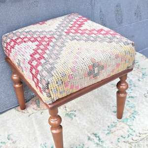 Ottoman bench, Turkish Kilim Footstool, Pouf, Handmade wooden furniture bench, Bedroom bench, Home decor, Bedroom bench, Boho decor