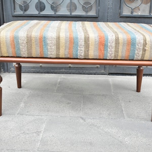 Turkish rug bench, Ottoman Footstool, Wooden pouf, Rustic chair, Turkish coffee table, Home decor, Bedroom bench, Boho decor, Handmade bench