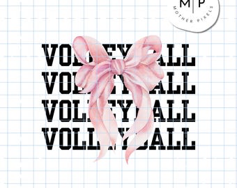 Volleyball SVG PNG | 4x Volleyball Word with Bow | Volleyball PNG | Digital Download Only | Sublimation Clipart for Sports | dtf
