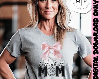 Volleyball Mom | Ball and Bow PNG | Volleyball PNG | Digital Download Only | Sublimation Clipart for Sports Shirts & Gifts | DTF | Coquette