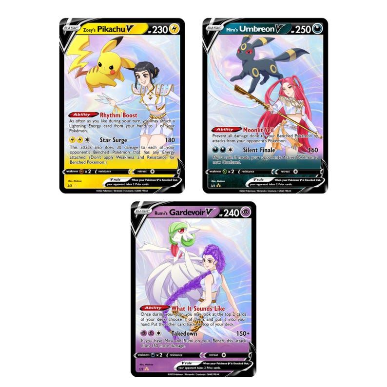 3x K-pop Demon Hunter Custom Pokémon Cards – Zoey’s Pikachu V, Mira’s ...