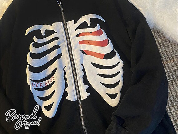 Y2K Full Zip up Skeleton Hoodie Skull Hoody Y2K Zip-up - Etsy