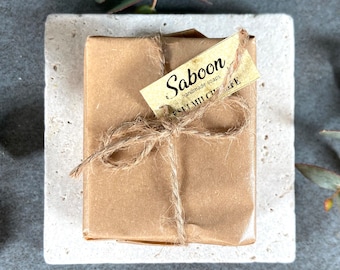 Travertine soap set with a natural soap of your choice | handmade natural soap | nourishes & cleanses and firms the skin