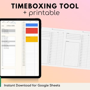 Timeboxing Spreadsheet a productivity tool for Google Sheets | Daily Task Timetable | Free Printable | Task Planner