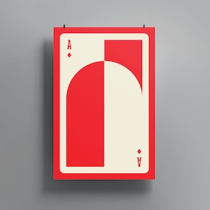 Arte de pared del As de Diamantes / Impresión art déco moderna que presenta la icónica carta del As de Diamantes en un diseño atrevido y llamativo • Descarga digital