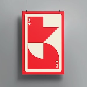 Arte de pared del Rey de Corazones / Impresión art déco moderna que presenta la icónica carta del Rey de Corazones en un diseño atrevido y llamativo • Descarga digital