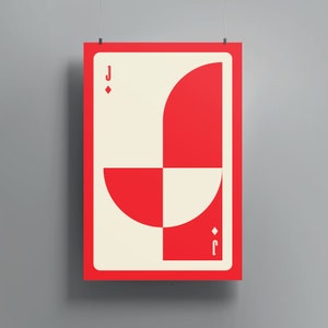 Arte de pared de Jack of Diamonds / Impresión art déco moderna que presenta la icónica carta de Jack of Diamonds en un diseño atrevido y llamativo • Descarga digital