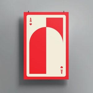 Arte de pared del As de Corazones / Impresión art déco moderna que presenta la icónica carta del As de Corazones en un diseño atrevido y llamativo • Descarga digital