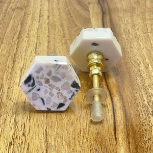 Geometric Terrazzo Hexagon Resin Stone Cabinet Knob / Stone Cupboard Door Handle / Drawer Pull / Cabinet Dresser Knob /Wardrobe Cabinet Knob
