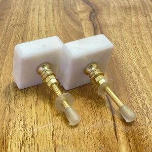 Marble Natural Stone Square Brass Drawer Door Knobs White Stone / Cupboard Handles / Drawer Pulls / Kitchen Replacement / Stone Knob