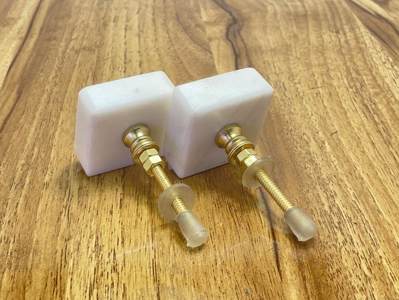 Marble Natural Stone Square Brass Drawer Door Knobs White Stone / Cupboard Handles / Drawer Pulls / Kitchen Replacement / Stone Knob