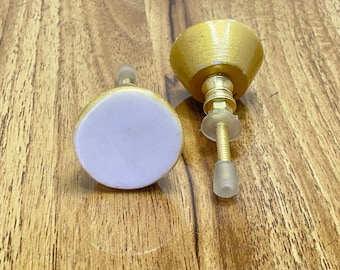 Round Marble Stone Drawer Knob, Gold Border, Handmade Pull