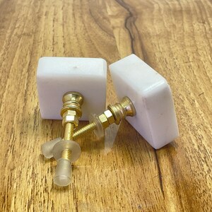 Marble Natural Stone Square Brass Drawer Door Knobs White Stone / Cupboard Handles / Drawer Pulls / Kitchen Replacement / Stone Knob