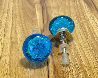 Hand Blown Ocean Blue Glass Bubble Cabinet Knob