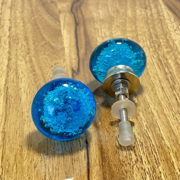 Glass Bubble Cabinet Knob | Hand Blown Blue Glass Cupboard Door Handle | Drawer Pull | Glass Cabinet Dresser Knob | Bubble Knob