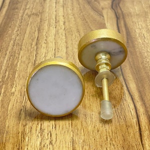 Gold Border White Marbled Stone Cabinet Drawer Knob / Marble Dresser Drawer Door Knob / Cupboard Handle / Gold Border Stone Drawer Pull