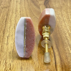 Granite Style Stone Knob / White with Pink Stone Accent / Oval Drawer Handle Cabinet Door Pull / Granite Style Polished Smooth Natural knob