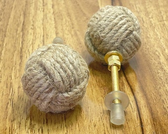 Natural Jute Rope Knot Knob, Rustic Cabinet & Drawer Pull
