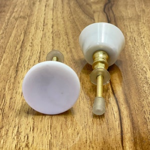 Marble Natural Stone Round Brass Drawer Door Knobs White Stone / Cupboard Handles / Drawer Pulls / Kitchen Replacement / Stone Knob